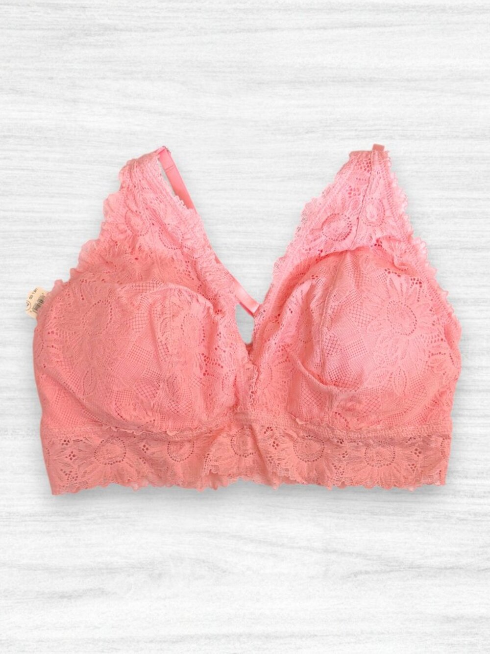 NWT Aerie L DD Coral Pink Floral Lace Longline Plunge Bralette Bra